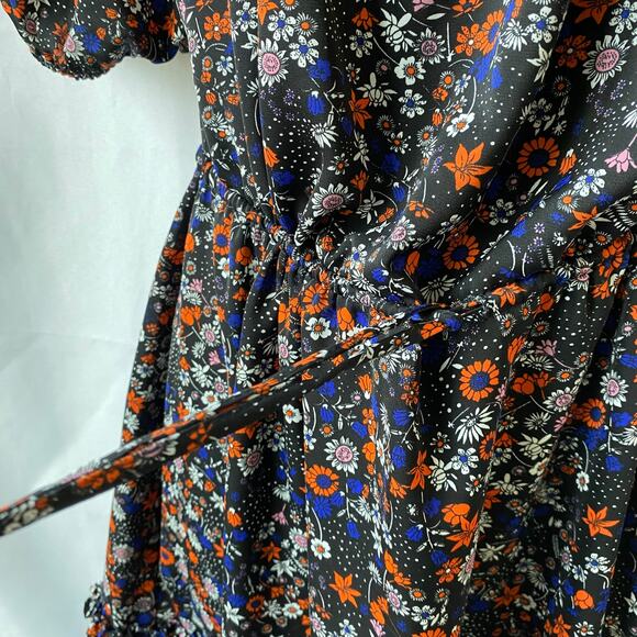 BCBGeneration Puff Sleeve Boho Floral Dress 8 Blue Orange Cottagecore Ruffle Hem - Picture 7 of 13